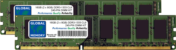 16GB (2 x 8GB) DDR3 1333MHz PC3-10600 240-PIN DIMM MEMORY RAM KIT FOR PC DESKTOPS/MOTHERBOARDS